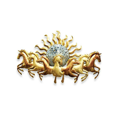 Golden Small Seven Running Horses Metal LED Wall Art