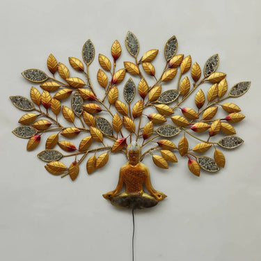 Metal Meditating Buddha Tree LED Wall Art