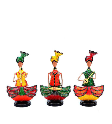 Metal Sardar Musician figurines Set Of 3 Table Decor - Craftkriti