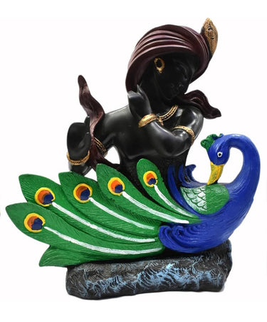 Lord Krishna With Peacock Table Decor Showpiece - Craftkriti