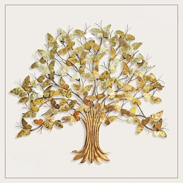 Golden Butterfly Metal Tree LED Wall Art - Craftkriti