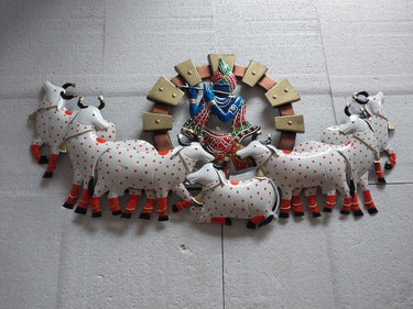 Metal Cow Krishna WIth Led Light