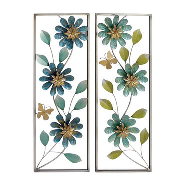 Multicolour Leaf Panels Set of 2 Metal Wall Decor