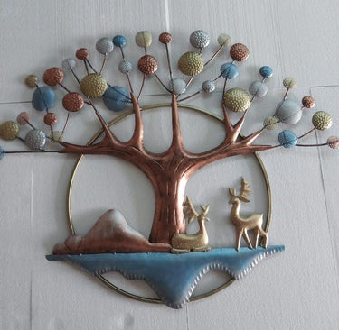 Deers Under Tree Metal LED Wall Art