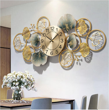 Ginkgo Leaf Metal Circles Wall Clock