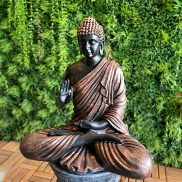 Antique Copper Colour Buddha Polyresin Statue - Craftkriti