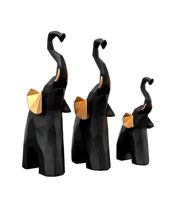 Black Polyresin Elephants S/3 Table Decor Showpiece - Craftkriti