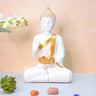 White Blessing Buddha with Lotus Shaped Diya Statue - Craftkriti