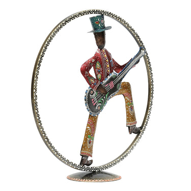 Metal Multicolour Figurine With Guitar Table Decor - Craftkriti