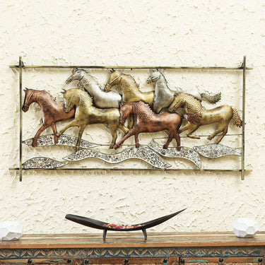 Metal Multicolour Frame Horse Wall Art - Craftkriti