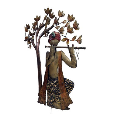 Metal Multicolour Iron Krishna Flute Wall Art With LED Wall Art - Craftkriti