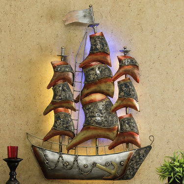 Multicolour Metal Ship Wall Art with LED - Craftkriti