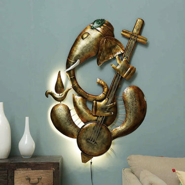 Large Metal Ganesha Wall Art With Led