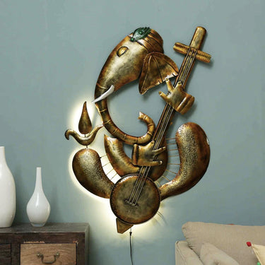 Medium Metal Ganesha Wall Art With Led - Craftkriti