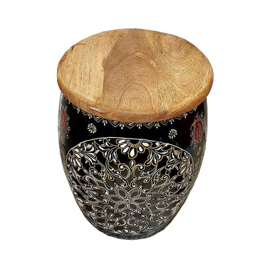Black Handcrafted Jali Cut Indoor Metal Mudda Furniture - Craftkriti