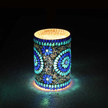 Blue glass mosaic mini table lamp - Craftkriti