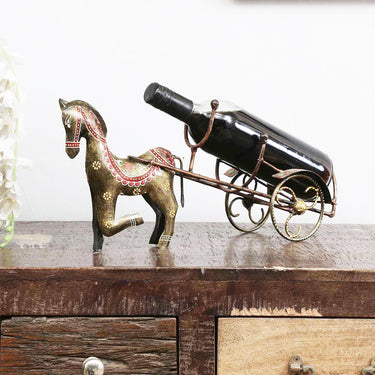 Multicolour Metal Horse Bottle Stand Figurine