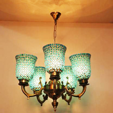 Blue glass ceiling pendent chandelier - Craftkriti