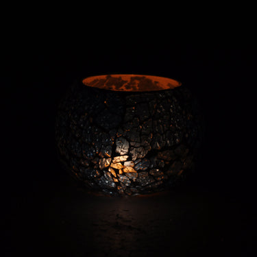 Blue Crackled Glass Tea Light Holder - Craftkriti