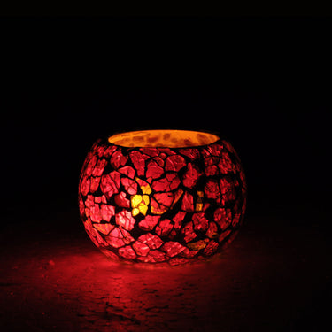 Purple Glass Mosaic Crackled Tea Light Holder - Craftkriti