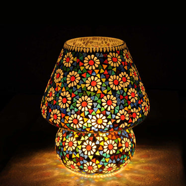 Multicolour Glass Mosaic Mushroom Table Lamp - Craftkriti