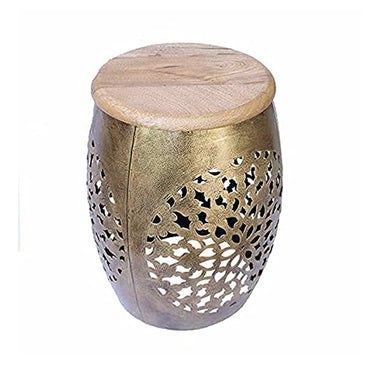 Golden Handcrafted Jali Cut Indoor Metal Mudda Furniture