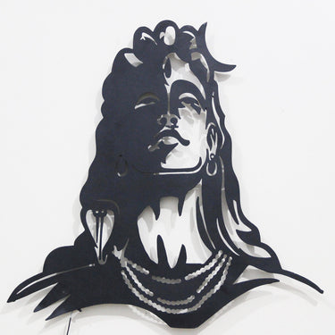Black Metal Mahadev With Led Wall Art - Craftkriti