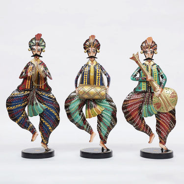 Multicolour Metal Mustache Human Figurine Set of 3 - Craftkriti