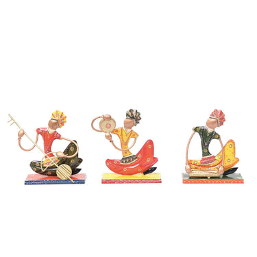 Multicolour Sitting Metal Human Figurine Set Of 3