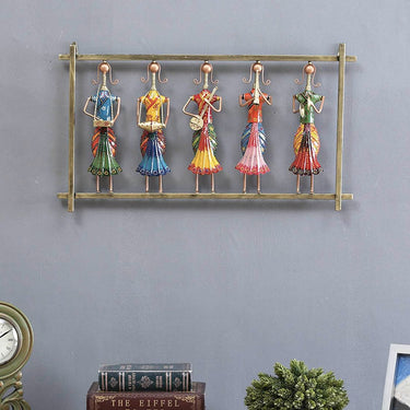 Five Multicolour Figurines Frame Metal Wall Art