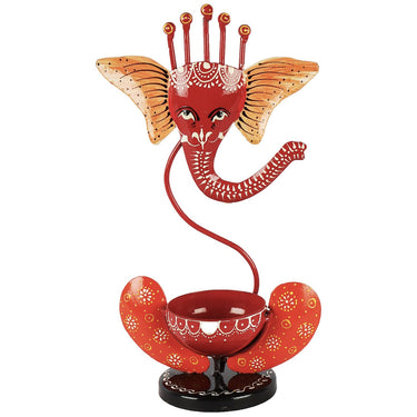 Orange Embossed Metal Ganeshji Diya - Craftkriti