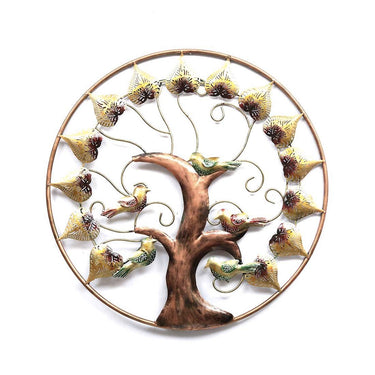 Metal Round Bird Tree Leaf Wall Art - Craftkriti
