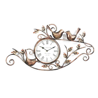 Three Birds Tree Brown Metal Wall Clock - Craftkriti