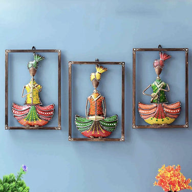 Metal Hand painted Set Of 3 Human Figurine Wall Art