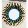 Golden Blue Metal Wall Mirror - Craftkriti