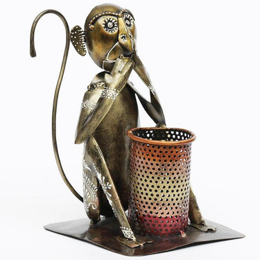 Multicolour Bura Mat Bolo Monkey Pen Stand - Craftkriti