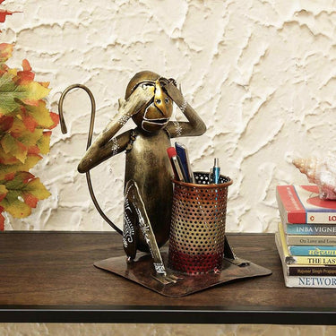 Multicolour Bura Mat Dekho Monkey Pen Stand - Craftkriti