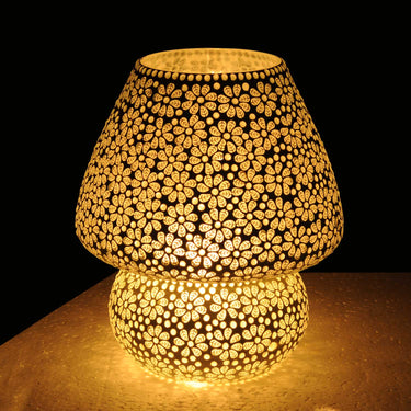 White glass handmade mushroom table lamp - Craftkriti