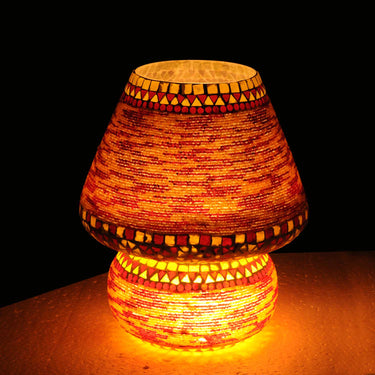 Red glass traditional mushroom table lamp - Craftkriti