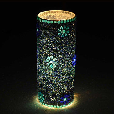 Blue glass mosaic bulbous table lamp - Craftkriti