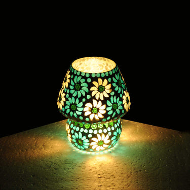 Blue glass traditional mosaic table lamp - Craftkriti