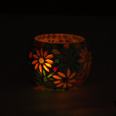 Small Mosaic Glass Tea Light Holder - Craftkriti