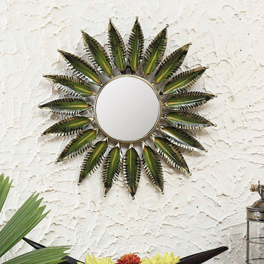 Green Metal Decorative Mirror Wall Art - Craftkriti